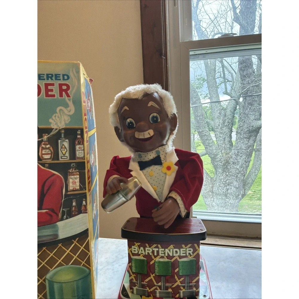 VTG African-American Rosco Bartender Charlie Weaver  Battery Powered Tin Japan